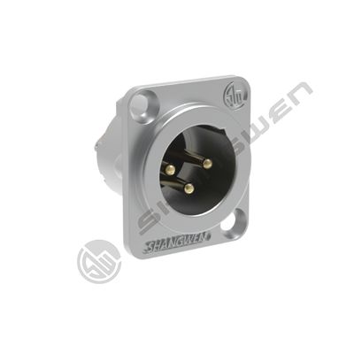 Indoor Panel Mount Chassis Microphone Mini XLR Audio Connector 3-Pin Male Socket Made of Zinc Alloy IP44 Rated D-Type Shape