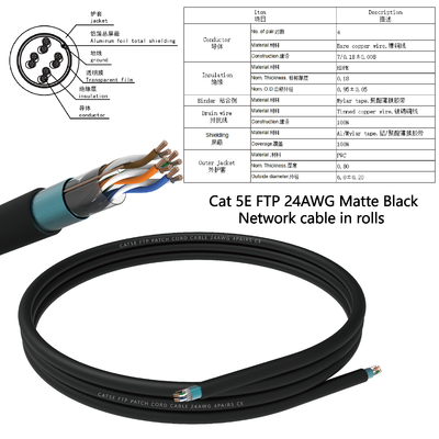 PVC Jacket FTP Cat5E LAN Cable Wholesale 24AWG FTP CAT5e 4pair CE UL Multiple Copper Twist 100% Oxygen-free Copper FTP Cat5E