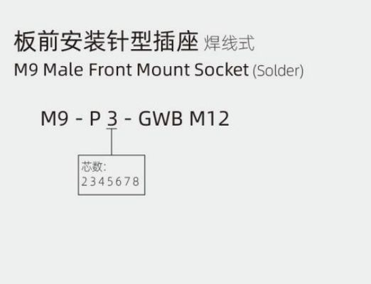 M9 Male Front Mount Socket(Solder)  IP67 2\3\4\5\6\7\8 Pin Industrial Connector