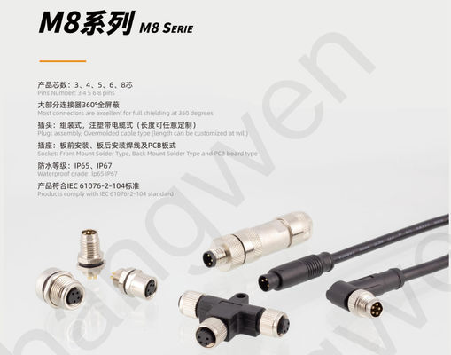 Industrial Grade M8 Straight Male Plug with Overmolded Design and LED Indicator IP67