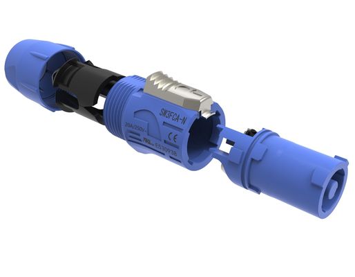 Stosowanie w pomieszczeniach IP44 Triple Core Male Powercon Connector 3 Pin Audio Video Input Port Lockable Speakon Plug 20A 250V AC Blue
