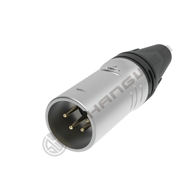 4-pin XLR 4P żeńskie złącze, do użytku w pomieszczeniach, IP40, styki srebrzone, niklowana obudowa, prąd znamionowy 7,5A