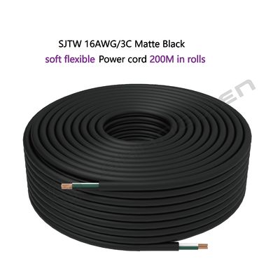 Power Cord Flexible Electrical Cord Cable 16AWG 300V 3C SJTW 300V 105℃ 16AWG 3 Conductor SJTW PVC Soft Extension Cord Cable